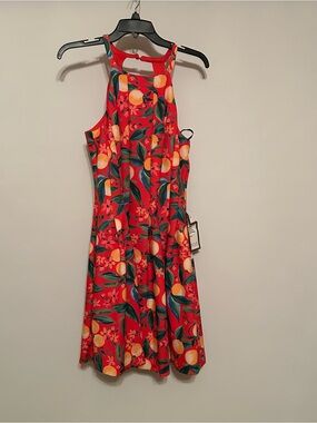 Vince Camuto Red Citrus-Print Halter Mini Dress